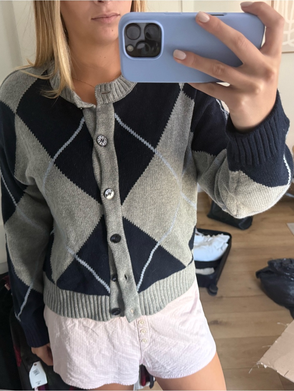 Joe's Jeans Gray and Navy Argyle Button-Front Cardigan